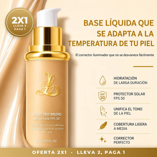 2 X 1 Base de Maquillaje Adaptable 4 en 1 - Cobertura Natural, Hidratación y SPF50