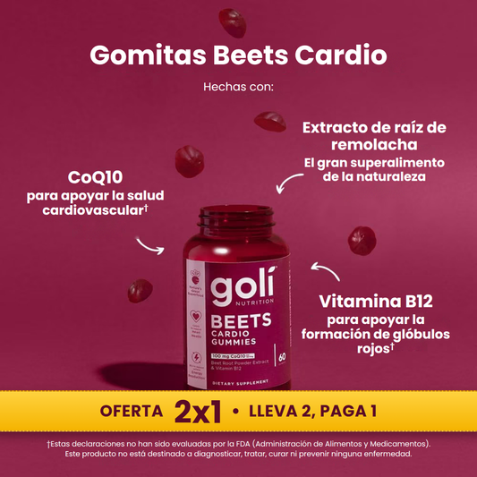 2x1 Goli Beets Cardio – Gomitas de Remolacha con CoQ10 y Vitamina B12 (60 gomitas)