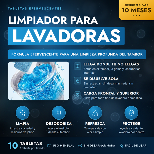 Tabletas Limpia Lavadora — Elimina el Mal Olor y los Residuos del Tambor 1